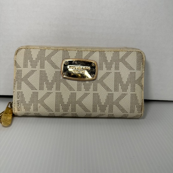 Michael Kors Logo Jet Set Continental Wallet Wristlet Vanilla/Gold - Picture 2 of 9